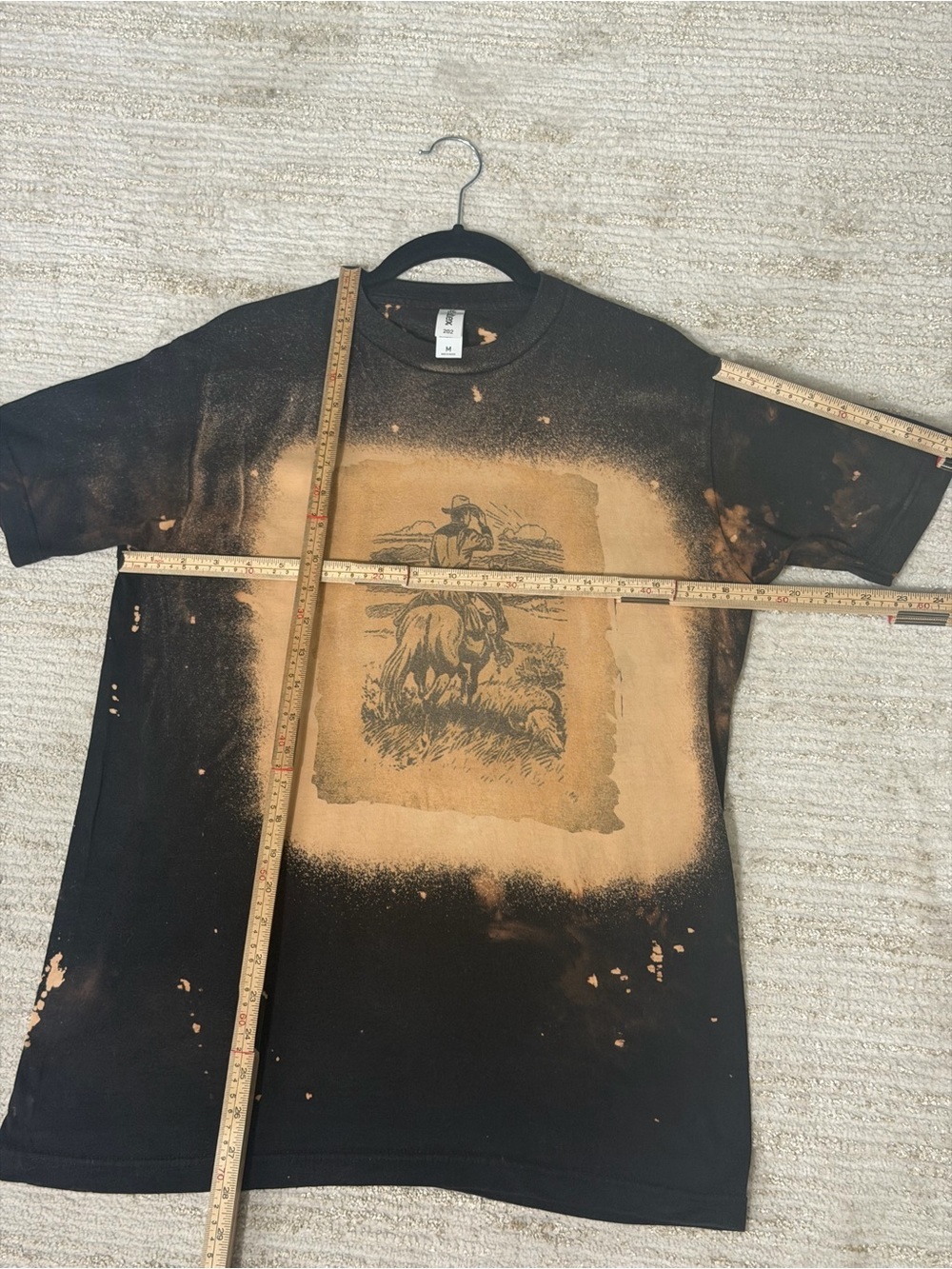 Custom Bleach Western Cowboy Graphic T-Shirt Men’s Medium 100% Cotton - Picture 5 of 7